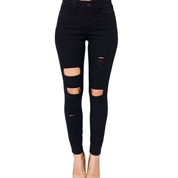 Blue Age HIGH RISE DESTROYED JEANS-BLACK - Picture 5 of 5